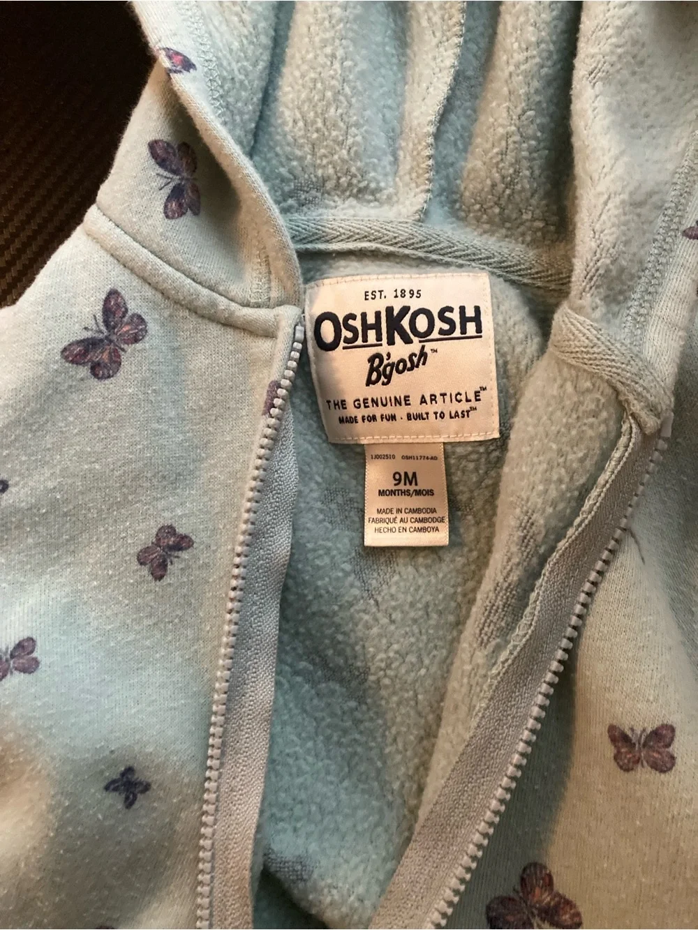 OshKosh B'gosh Light Blue Hooded Jacket with Purple Butterfly Print